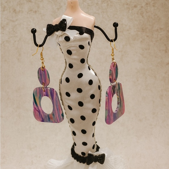 Handmade Geometric Dangle Earrings –Bold, Artsy, Handmade Polymer Clay Host Pick - Picture 4 of 15